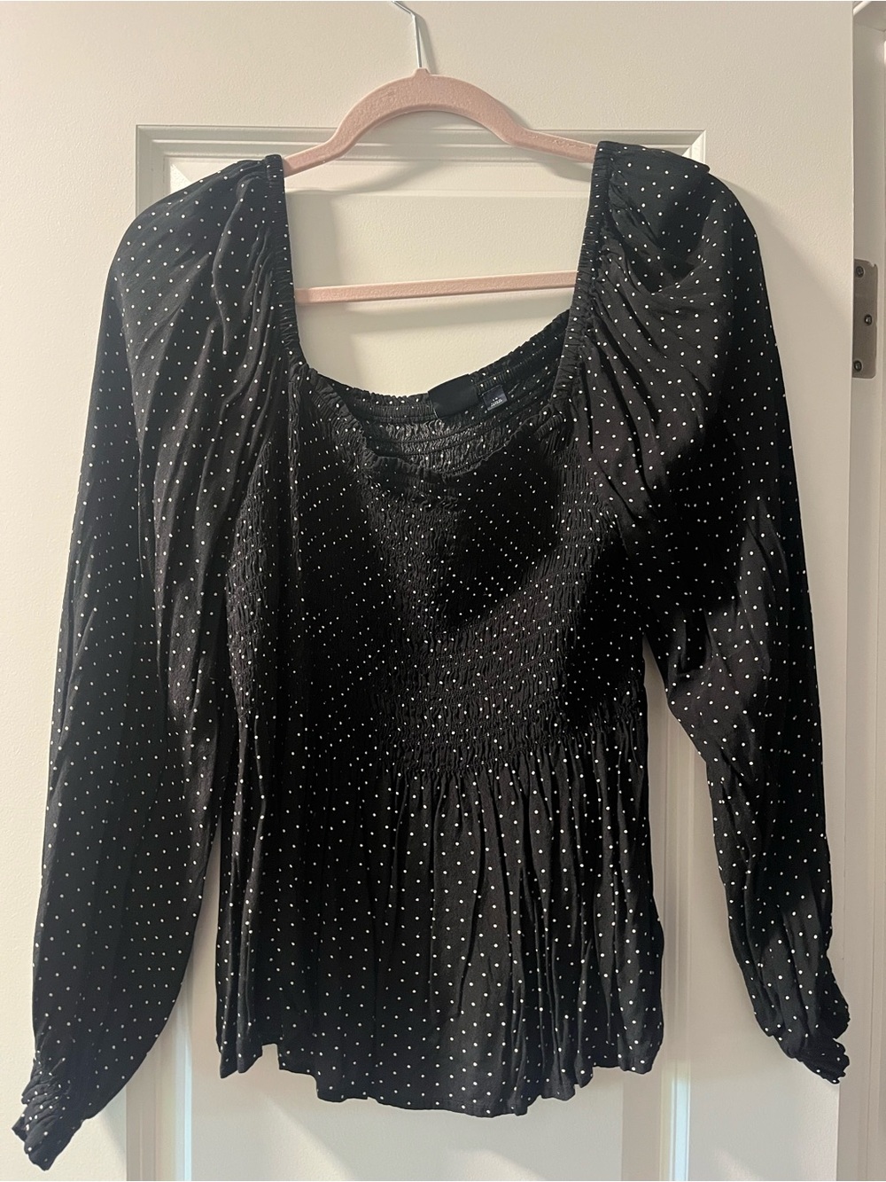Gap Black Polka Dot Square-Neck Long Sleeve Top